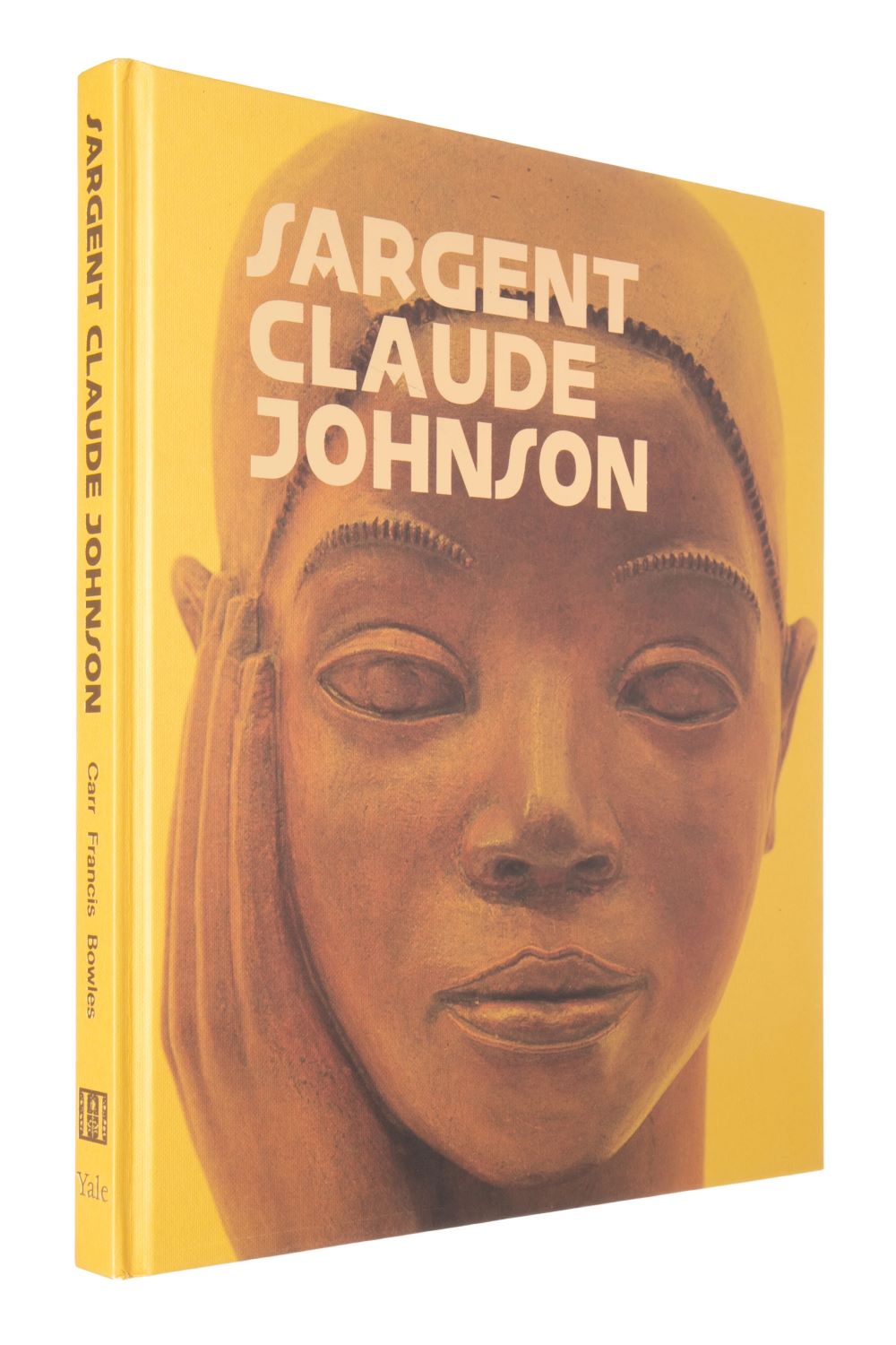 Book cover with an image of a terracotta face sculpture and the title “Sargent Claude Johnson.”