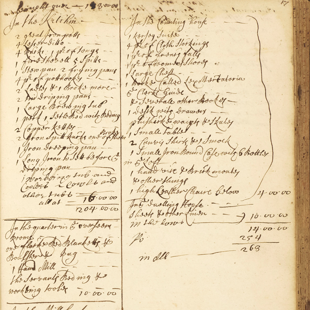 A detail view of a page from an open book with columns, filled with accounting notes.