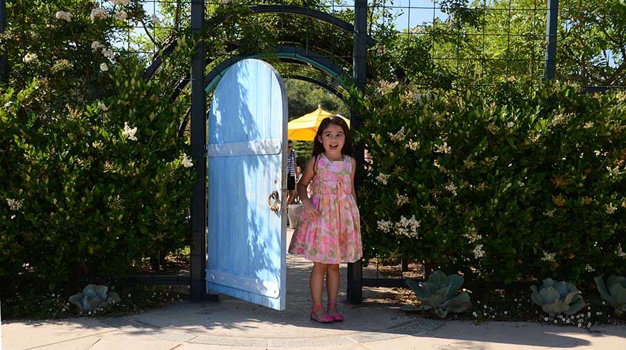 Entering through this small blue door, children find themselves in an imaginative landscape at the Helen and Peter Bing Children’s Garden. Huntington Library, Art Museum, and Botanical Gardens.