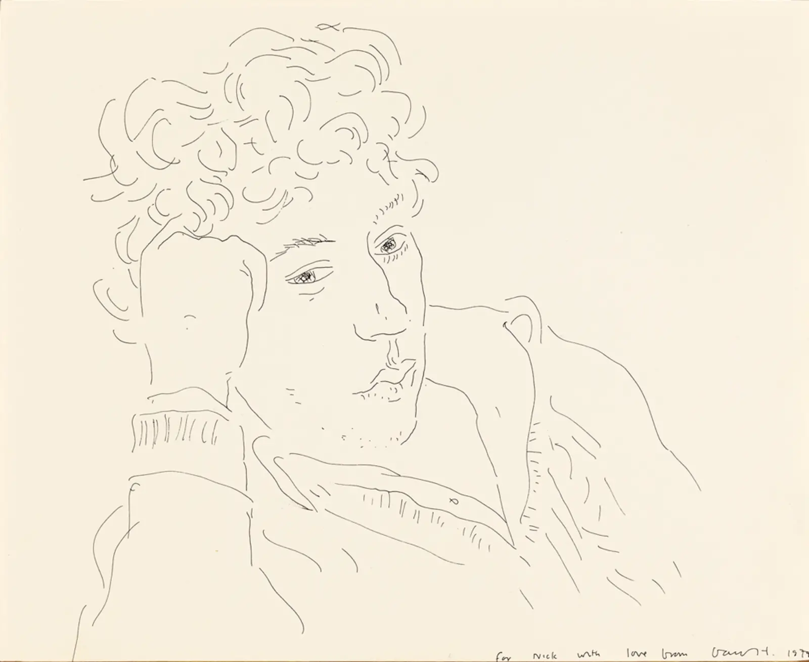 Drawing of Gregory Evans resting his head on one hand.