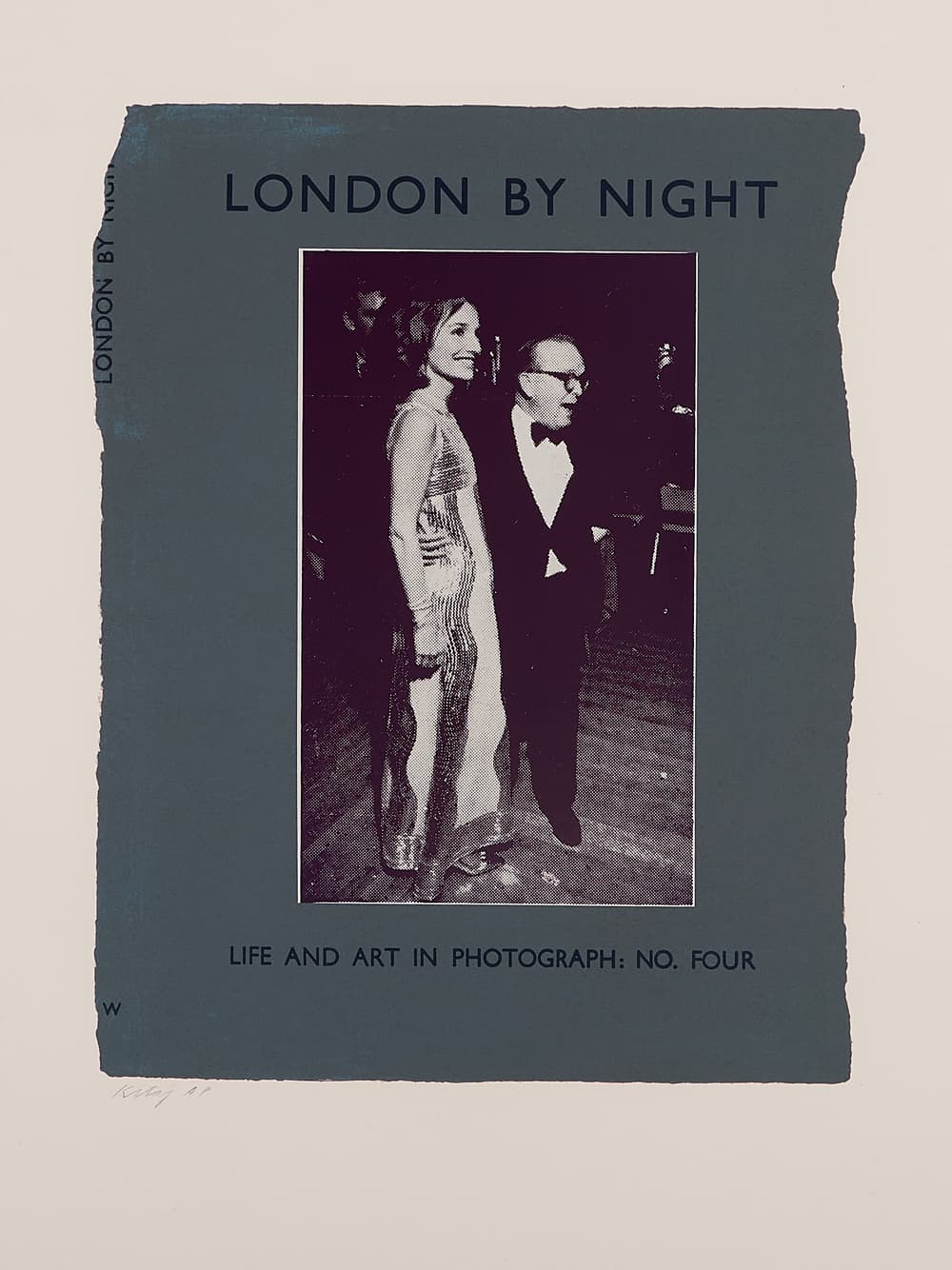 Dark gray-blue book cover with a black and white image of two people in fancy clothes, posing for a photo.
