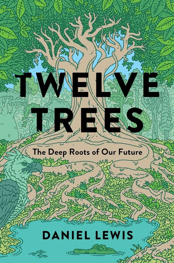 A book cover with a green and blue illustration of a large tree in a forest.