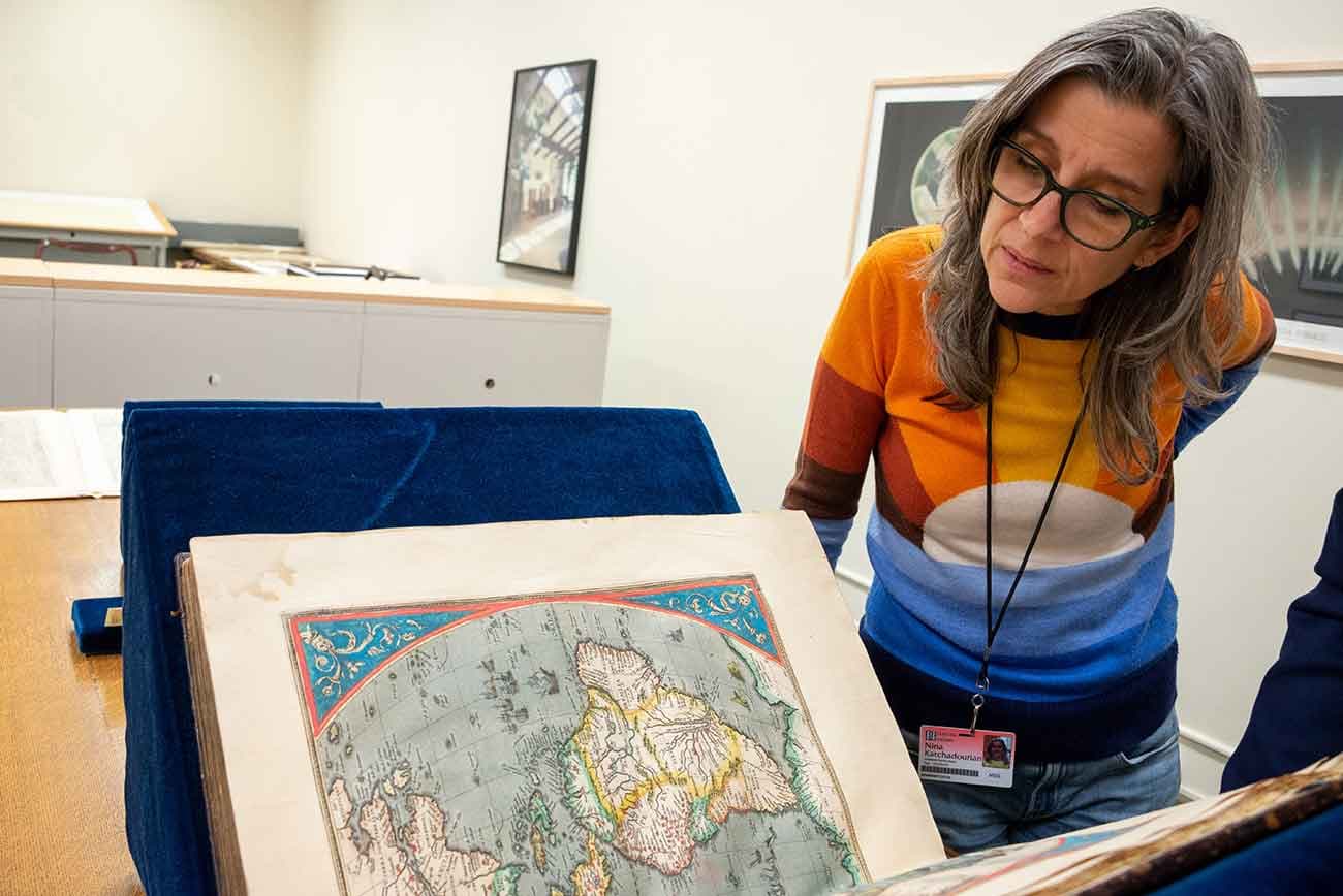 Nina Katchadourian conducting research at The Huntington. Photo: Kate Lain. The Huntington Library, Art Museum, and Botanical Gardens.