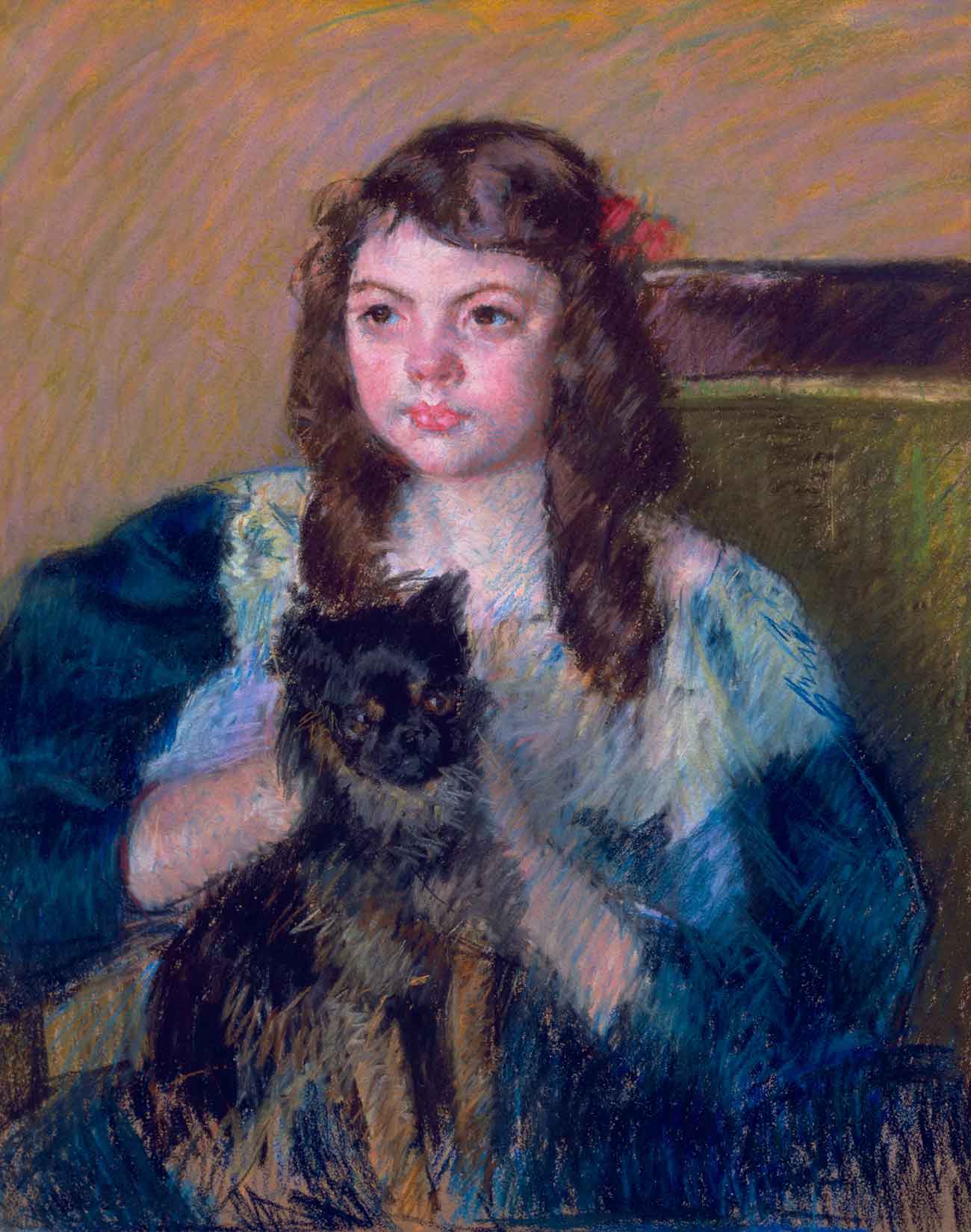 Mary Cassatt (1844–1926), Francoise Holding a Little Dog, ca. 1906, pastel on paper, 26 7/8 × 22 3/4 in. The Huntington Library, Art Collections, and Botanical Gardens.