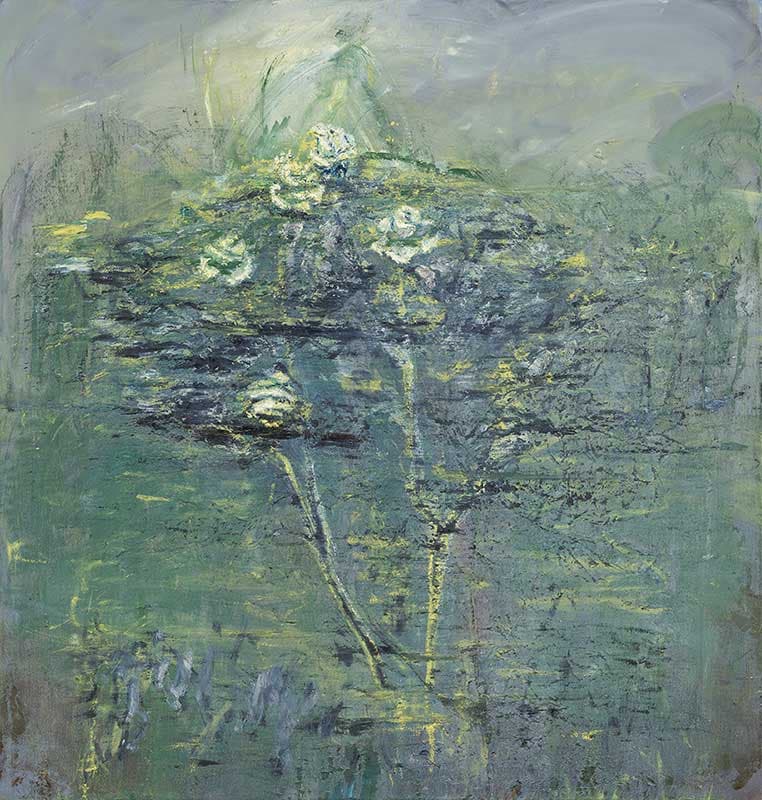 Celia Paul, Rosebush, Magdalene Garden, 2017. Oil on canvas, 42 1/8 x 40 1/4 in. © Celia Paul. 