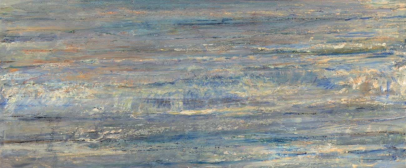 Celia Paul, Shoreline, 2015–16. Oil on canvas, 24 1/4 x 58 in. © Celia Paul