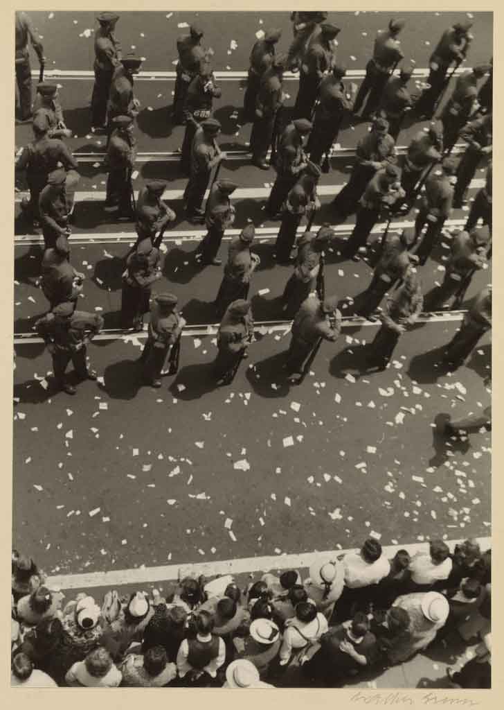 Walker Evans, Bridgeport Parade: Marching Band and Crowd, 1941, gelatin silver print, 7 3/16 × 8 7/8 in. J. Paul Getty Museum, Los Angeles.