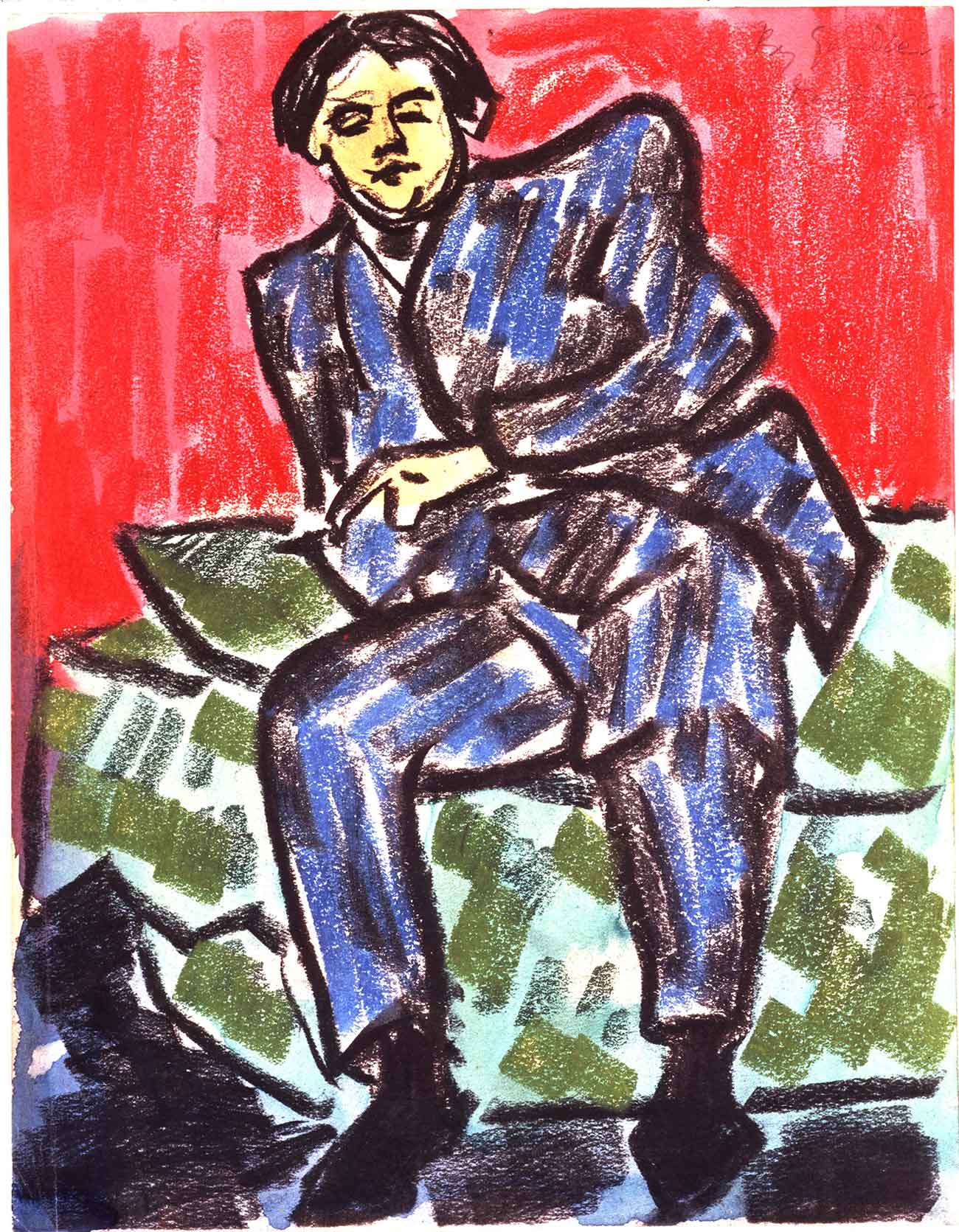 Henri Gaudier-Brzeska (French, 1891-1915, active Great Britain), Portrait of Claud Lovat Fraser, 1912, watercolor, gouache and charcoal on paper.