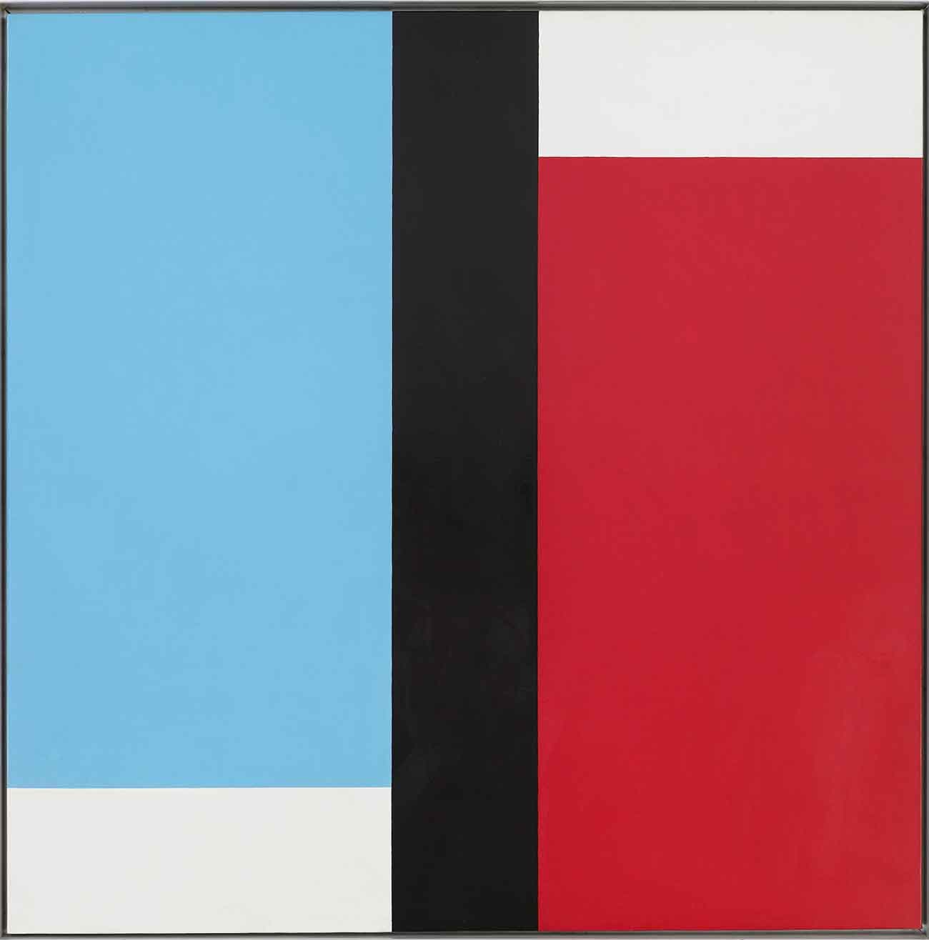 Frederick Hammersley (1919–2009), Adam & Eve, #2 1970, oil on linen on Masonite, 44 × 44 in. Palm Springs Art Museum, 75th Anniversary gift of L.J. Cella and museum purchase with funds derived from previous gift from the Estate of Marjorie Edris © Frederick Hammersley Foundation