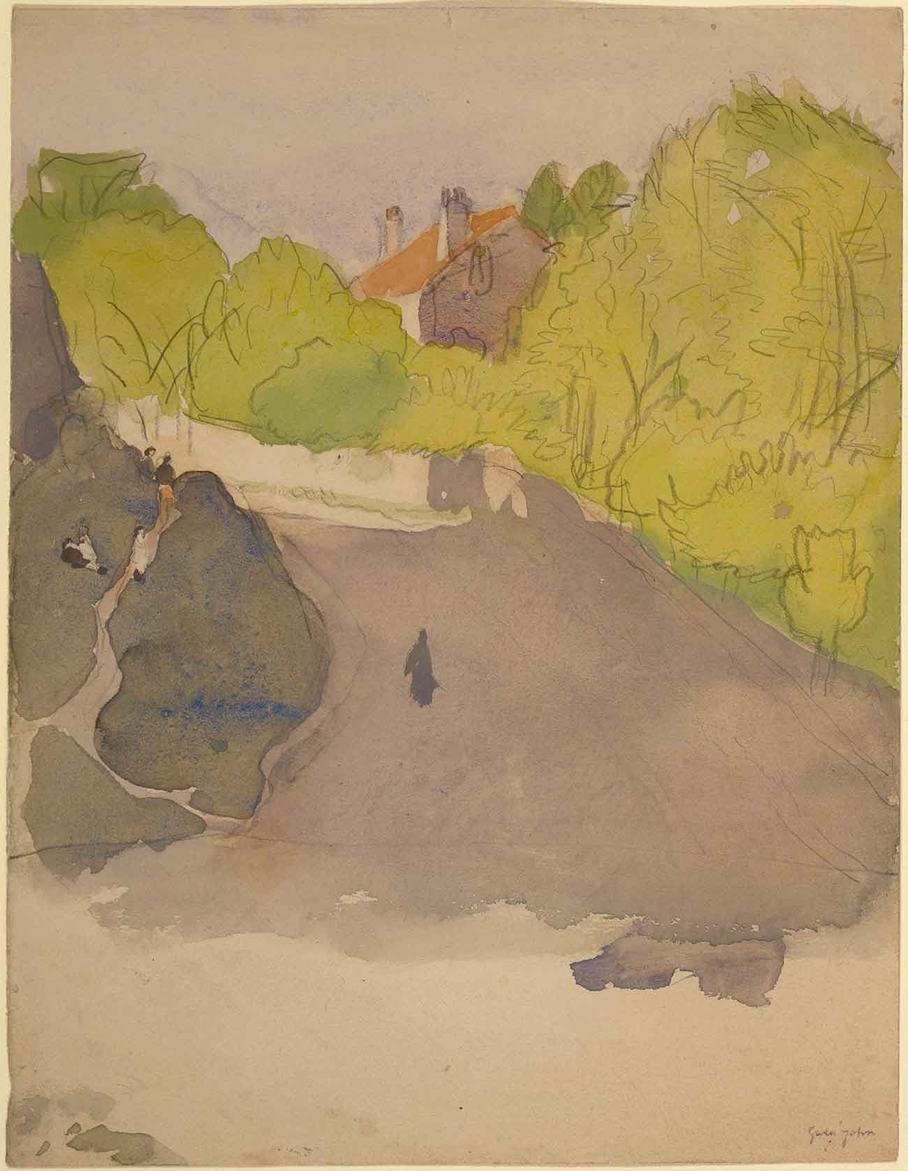 Gwen John (British, 1876-1939), Rue Terre Nueve, Meudon, ca. 1920, watercolor over pencil on paper.