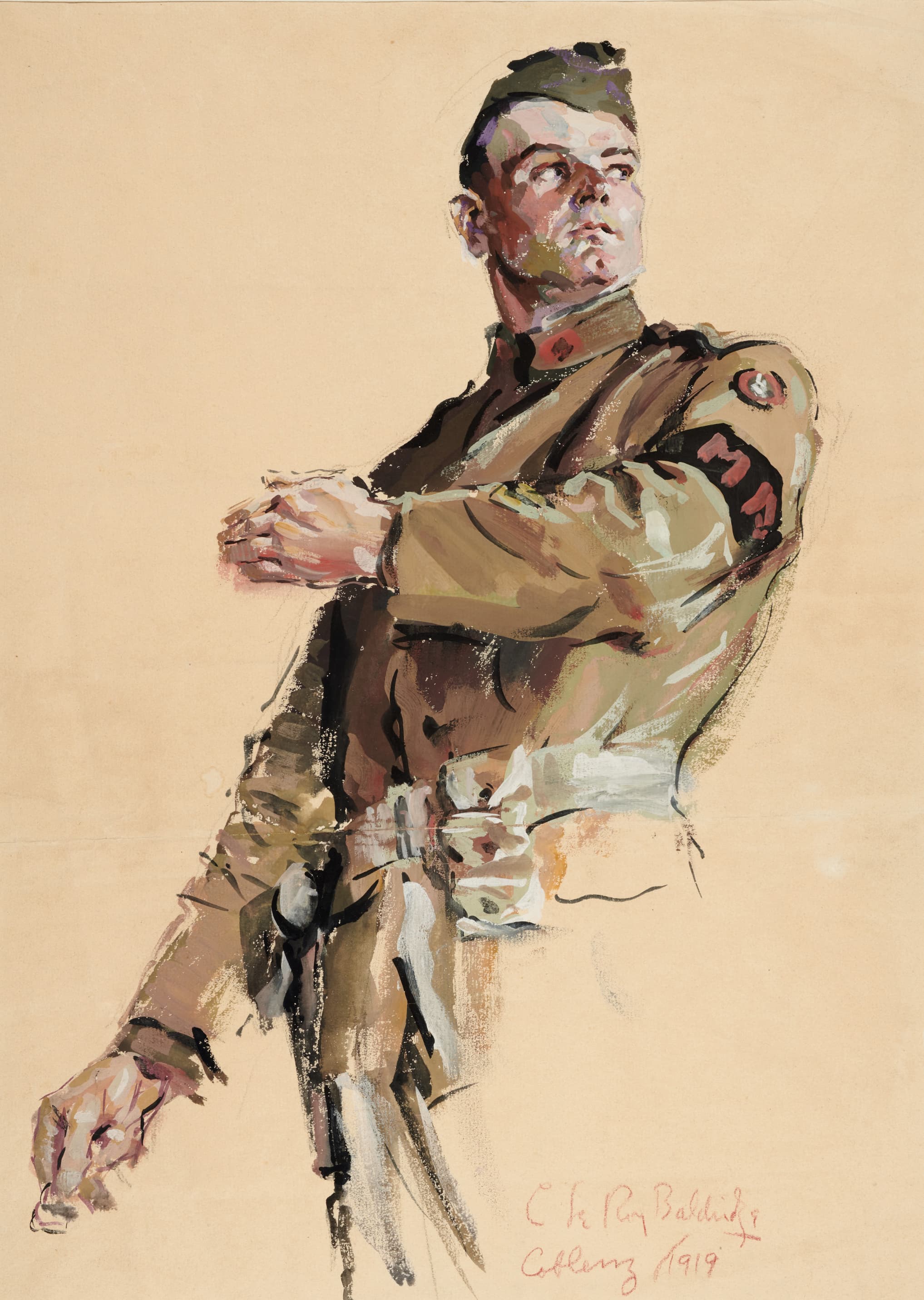 Cyrus Leroy Baldridge (1889–1977), Study of a Soldier, 1919. Gouache and graphite on paper, 19 x 13 3/4 in. © artist or artist’s estate. The Huntington Library, Art Collections, and Botanical Gardens, purchased with funds from the Virginia Steele Scott Foundation.