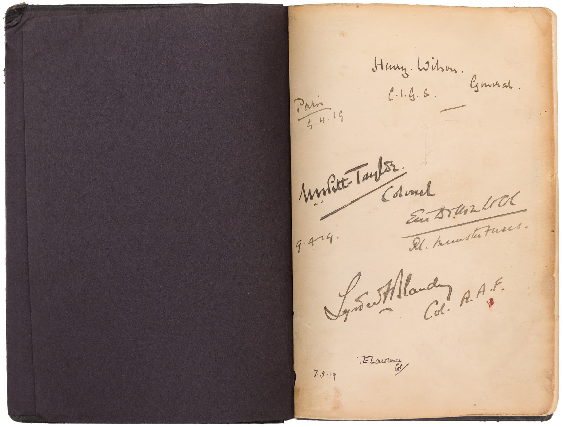 T. E. (Thomas Edward) Lawrence (1888–1935), Autograph book from Paris Peace Conference, 1919. The Huntington Library, Art Collections, and Botanical Gardens.