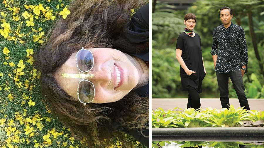 Left: Lita Albuquerque. Photo courtesy of the artist. Right: Petra Bachmaier and Sean Gallero of Luftwerk. Photo credit: Most Visual.