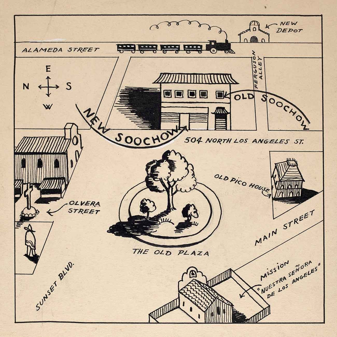 Soochow restaurant map, ca. 1940s. The Huntington Library, Art Museum, and Botanical Gardens