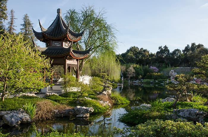 A current view of the garden showing the Pavilion of the Three Friends