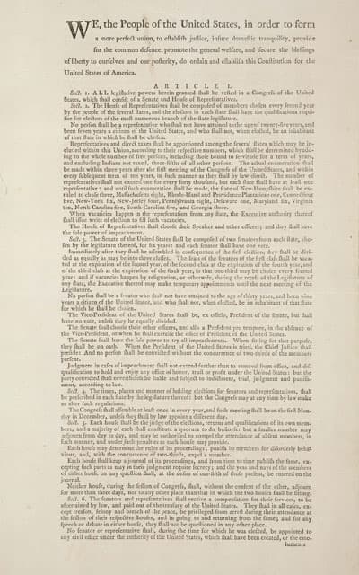Members' copy of the U.S. Constitution, printed by the Constitutional Convention for members of Congress, 1787