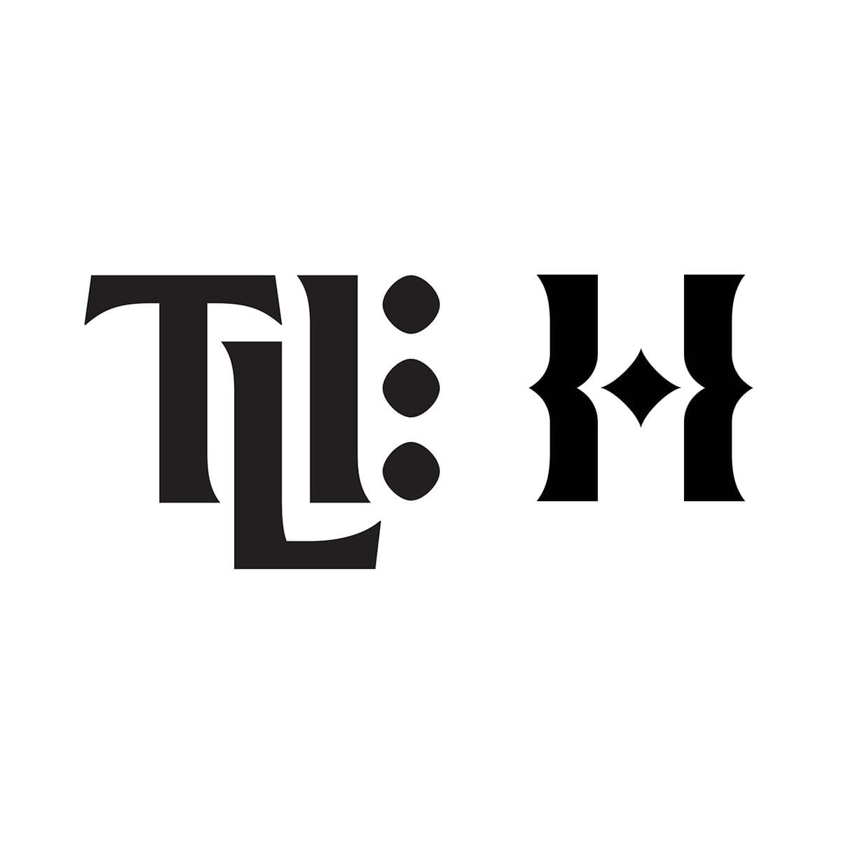 Interestingly-formed letters spell out "TLI:" and "H".