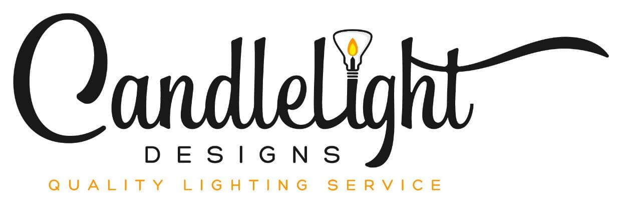 Stylized "Candlelight designs" logo. 