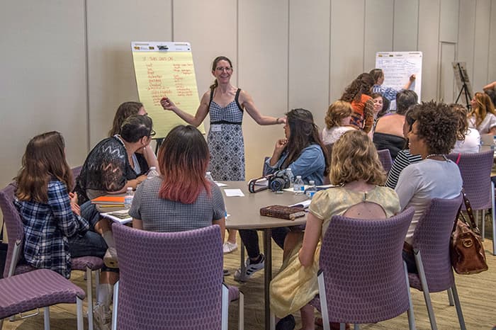 Teens at a WriteGirl writing workshop