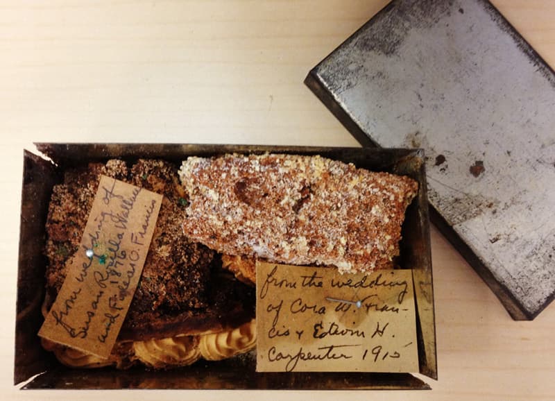 Bits of old wedding cake in the collection