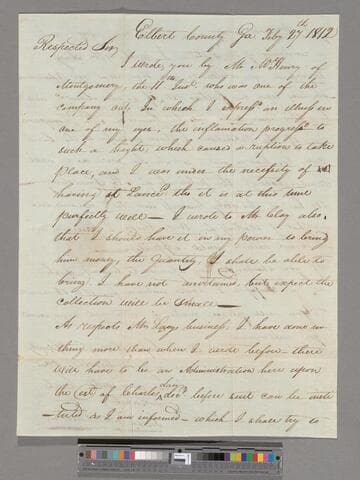 Josiah W. Dickinson letter to Joel Shrewsbury