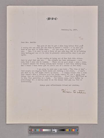 Willa Cather. Letter to Mary Austin