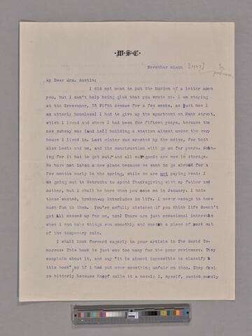 Willa Cather. Letter to Mary Austin