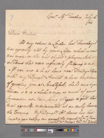 Somerset, Elizabeth (Berkeley), Duchess of Beaufort and suo jure Baroness Botetourt. Letter to Elizabeth (Robinson) Montagu