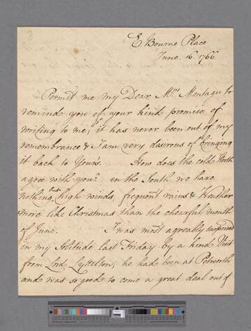 Somerset, Elizabeth (Berkeley), Duchess of Beaufort and suo jure Baroness Botetourt. Letter to Elizabeth (Robinson) Montagu