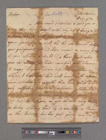 Montagu, Elizabeth (Robinson). Letter to Elizabeth (Drake) Robinson