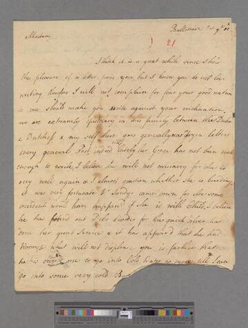 Montagu, Elizabeth (Robinson). Letter to Elizabeth (Drake) Robinson