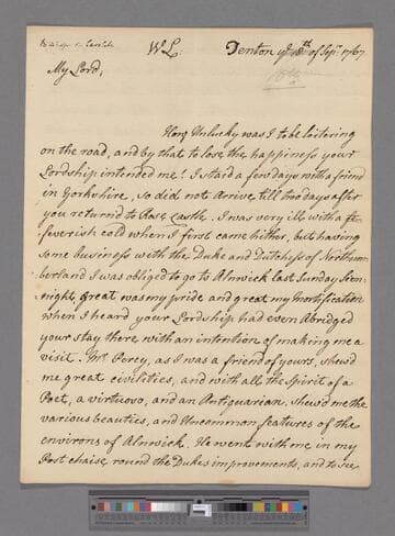 Montagu, Elizabeth (Robinson). Letter to Charles Lyttelton, Bishop of Carlisle