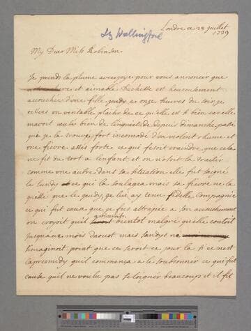 Knollys, Mary Catherine (Law), Viscountess Wallingford. Letter to Elizabeth (Robinson) Montagu