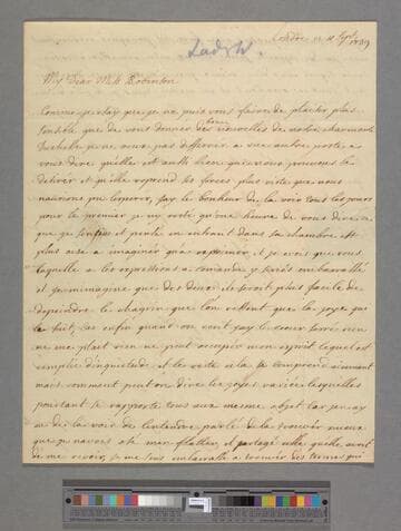 Knollys, Mary Catherine (Law), Viscountess Wallingford. Letter to Elizabeth (Robinson) Montagu