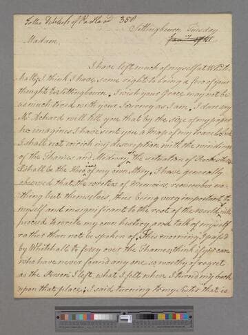 Montagu, Elizabeth (Robinson). Letter to Margaret Cavendish (Harley) Bentinck, Duchess of Portland