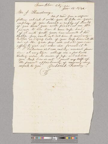 Letter regarding enslaved man