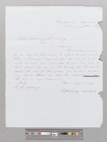 Letter regarding hiring out Tom by Littleberry Saunders