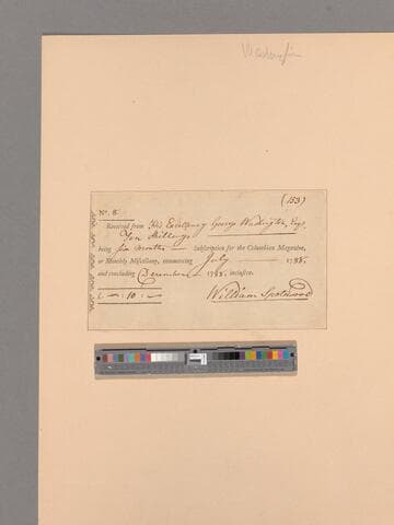 Receipt for subscription from William Spotswood