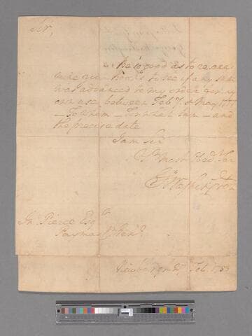 Letter from George Washington, Newburgh, to John Pierce