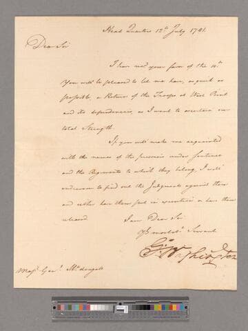 Letter from George Washington, headquarters, to Major General Alexander McDougall
