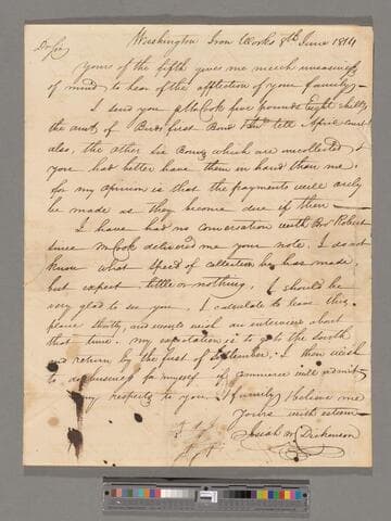 Josiah W. Dickinson letter to Joel Shrewsbury