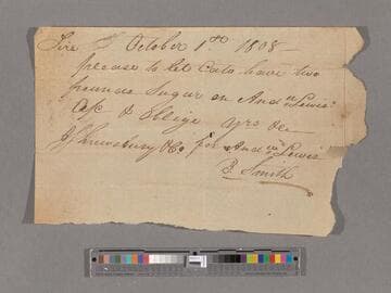 Requisition for sugar by Andrew Lewis and B. Smith via Cato