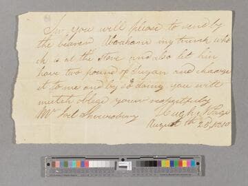 Requisition for sugar by Hugh Page via Abraham