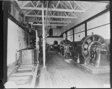 The interior of Mill Creek #1 Hydro Plant (as built in 1883)