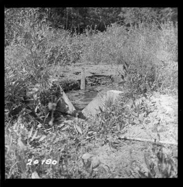 Big Creek, Huntington Lake Dams - Progress of backfills on Huntington Lake Dams by Stone & Webster Co. - Weir for measuring collected leakage
