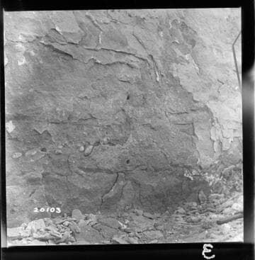 Upstream face Dam 1, showing condition of concrete in vicinity of core-drill hole U-2 prior to drilling
