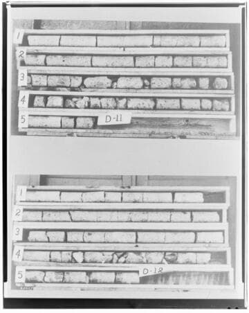 Copy neg comparing Core samples taken from Huntington Lake Dams in May 1937