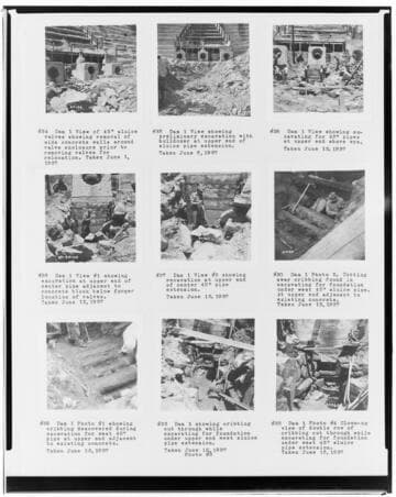 Composite copy negs of work on Huntington Lake Dams in May 1937