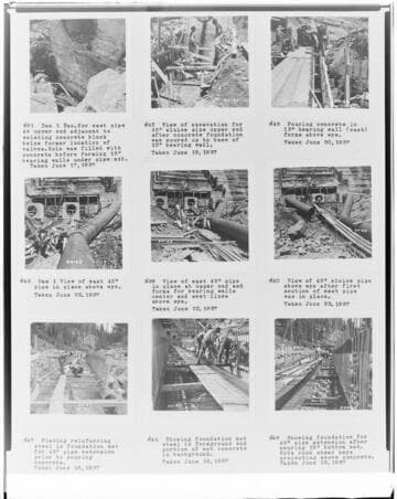 Composite copy negs of work on Huntington Lake Dams in May 1937