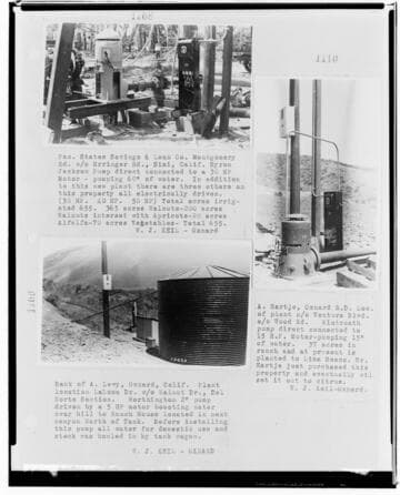 P4 - Pumping Plants - page 38 of Laws Book. three copy prints of Pumping Plant customers